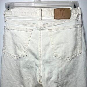 Frye Women's Skinny Jeans in White with Tan Leather Patch